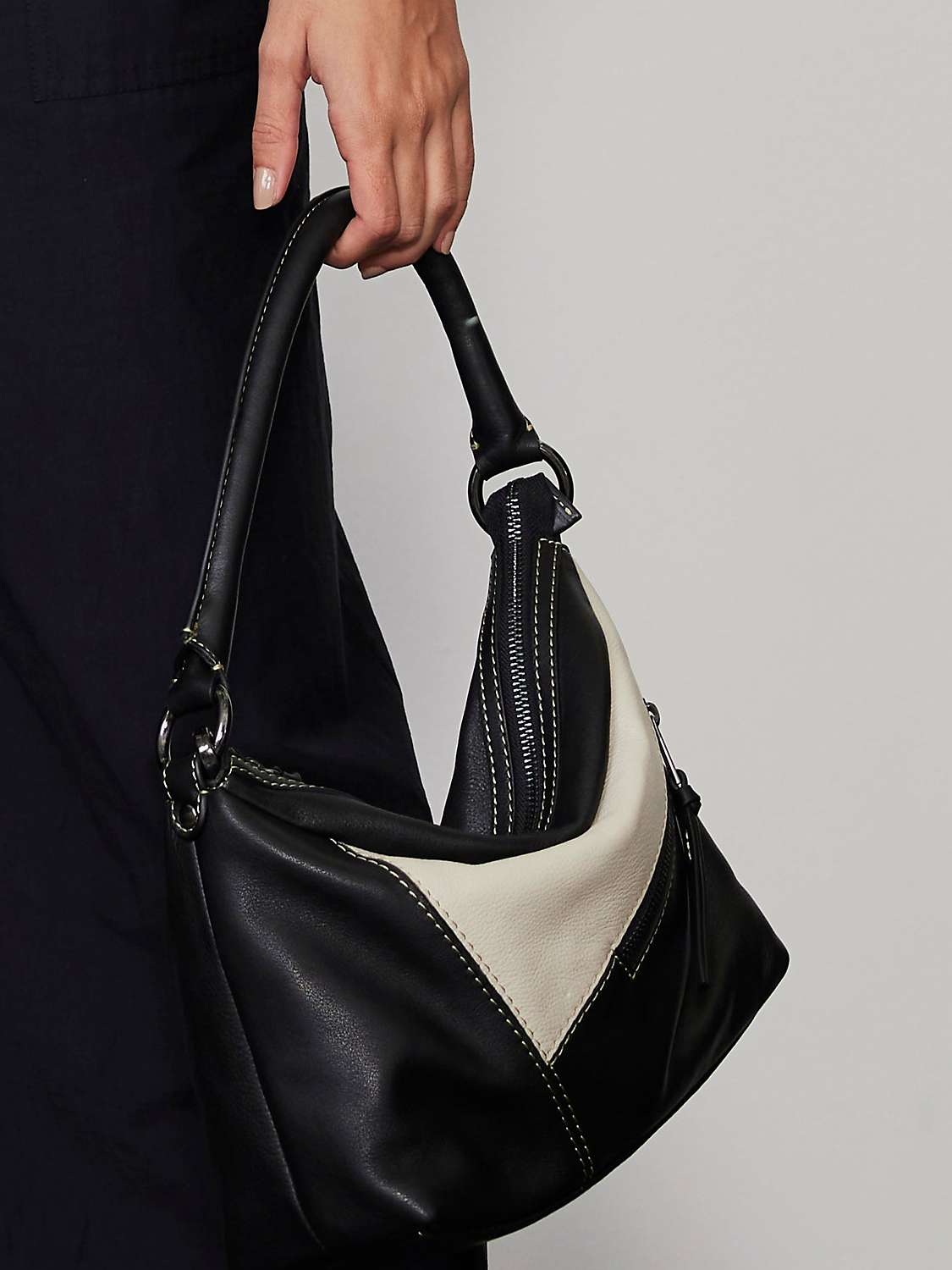 Buy Mint Velvet Leather Cross Body Bag, Black/Cream Online at johnlewis.com