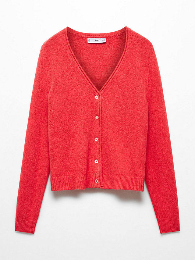 Mango Knit Button Cardigan, Bright Red
