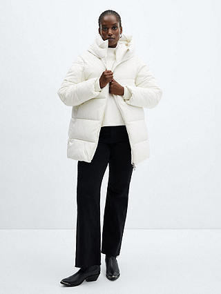 Mango Tokyo Hooded Quilted Short Jacket, Natural White