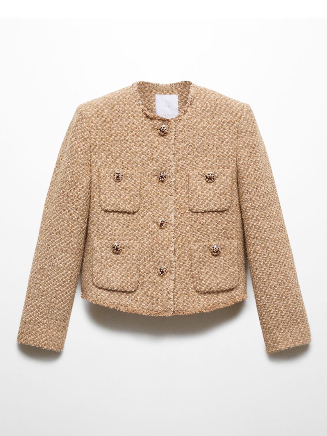 Buy Mango Carlita Cotton Blend Tweed Jacket, Light Beige Online at johnlewis.com