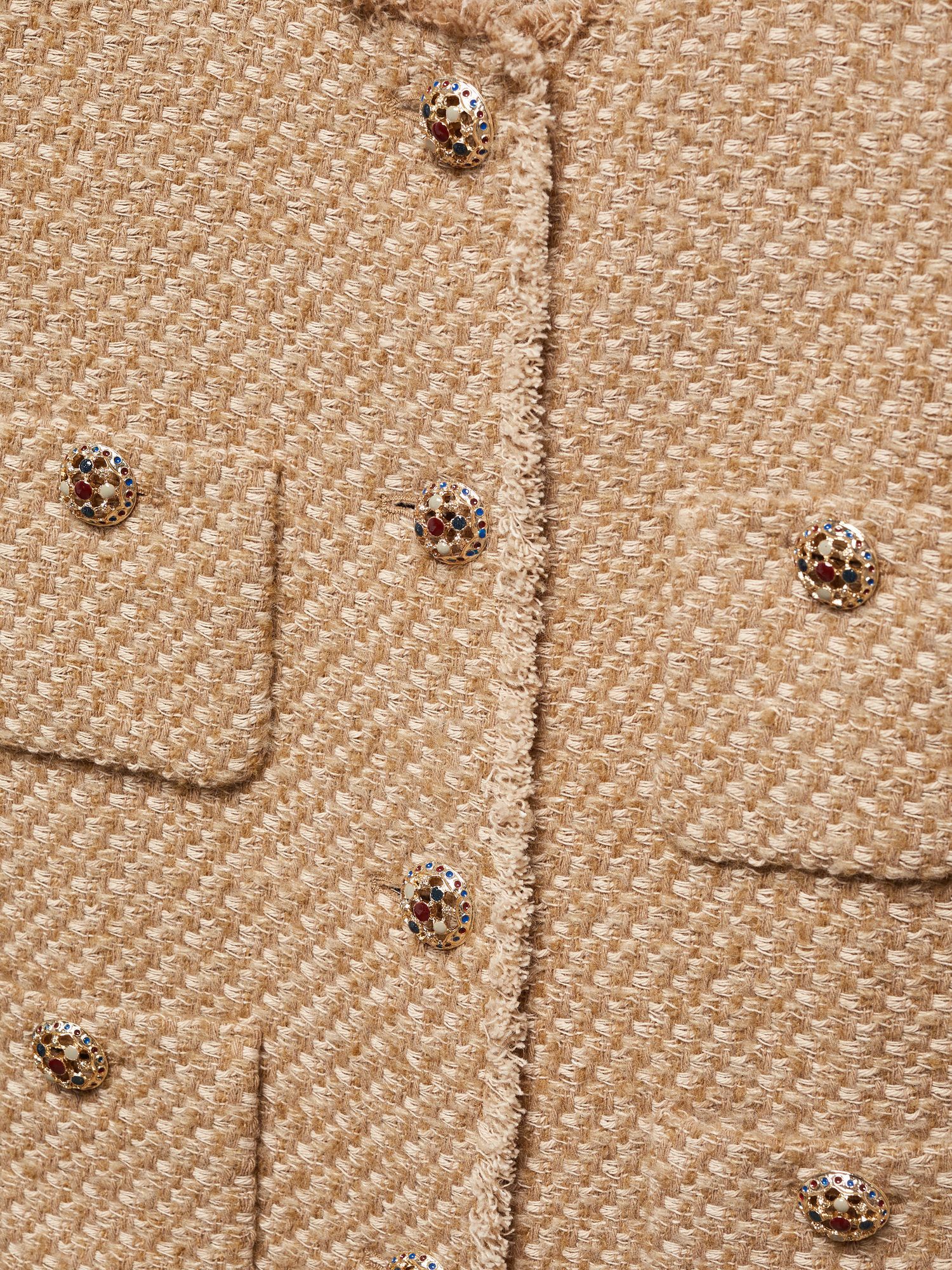 Buy Mango Carlita Cotton Blend Tweed Jacket, Light Beige Online at johnlewis.com