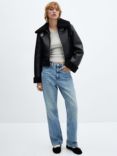 Mango Bicho Faux Shearling Biker Jacket, Black