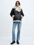 Mango Adri Faux Shearling Biker Jacket, Black