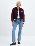 Mango Toronto Varsity Wool Blend Bomber Jacket, Dark Red