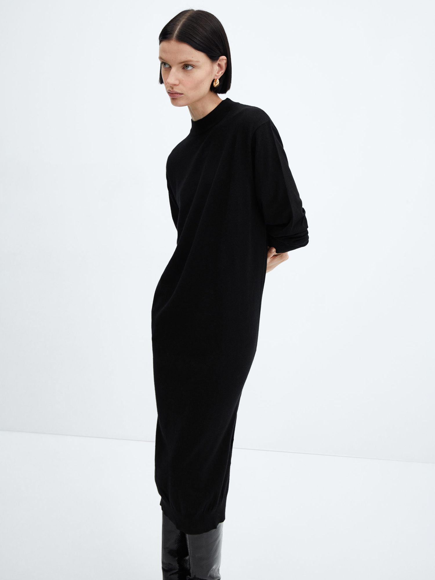 Mango Vieira Round Neck Knitted Dress, Black at John Lewis & Partners