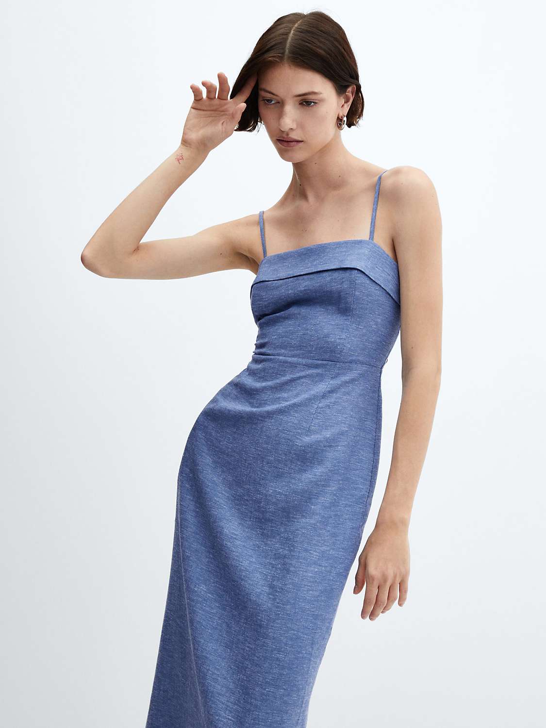 Buy Mango Linen Strap Dress, Medium Blue Online at johnlewis.com