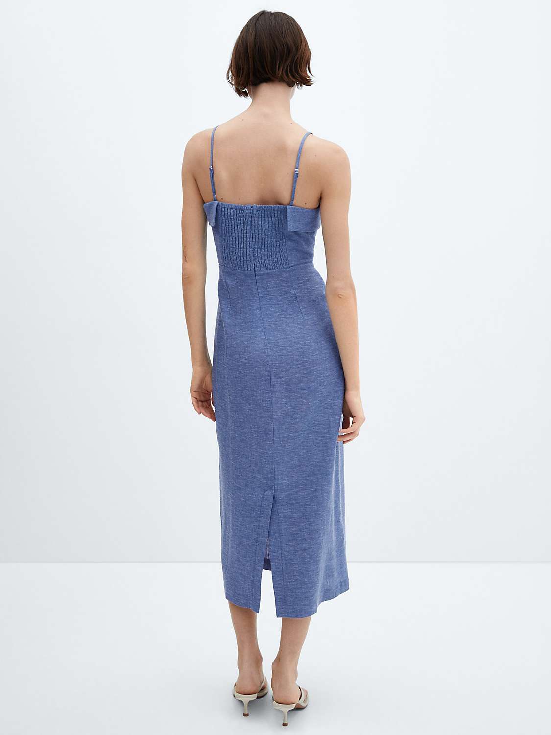 Buy Mango Linen Strap Dress, Medium Blue Online at johnlewis.com