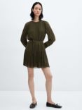 Mango Isabel Pleated Mini Dress, Khaki