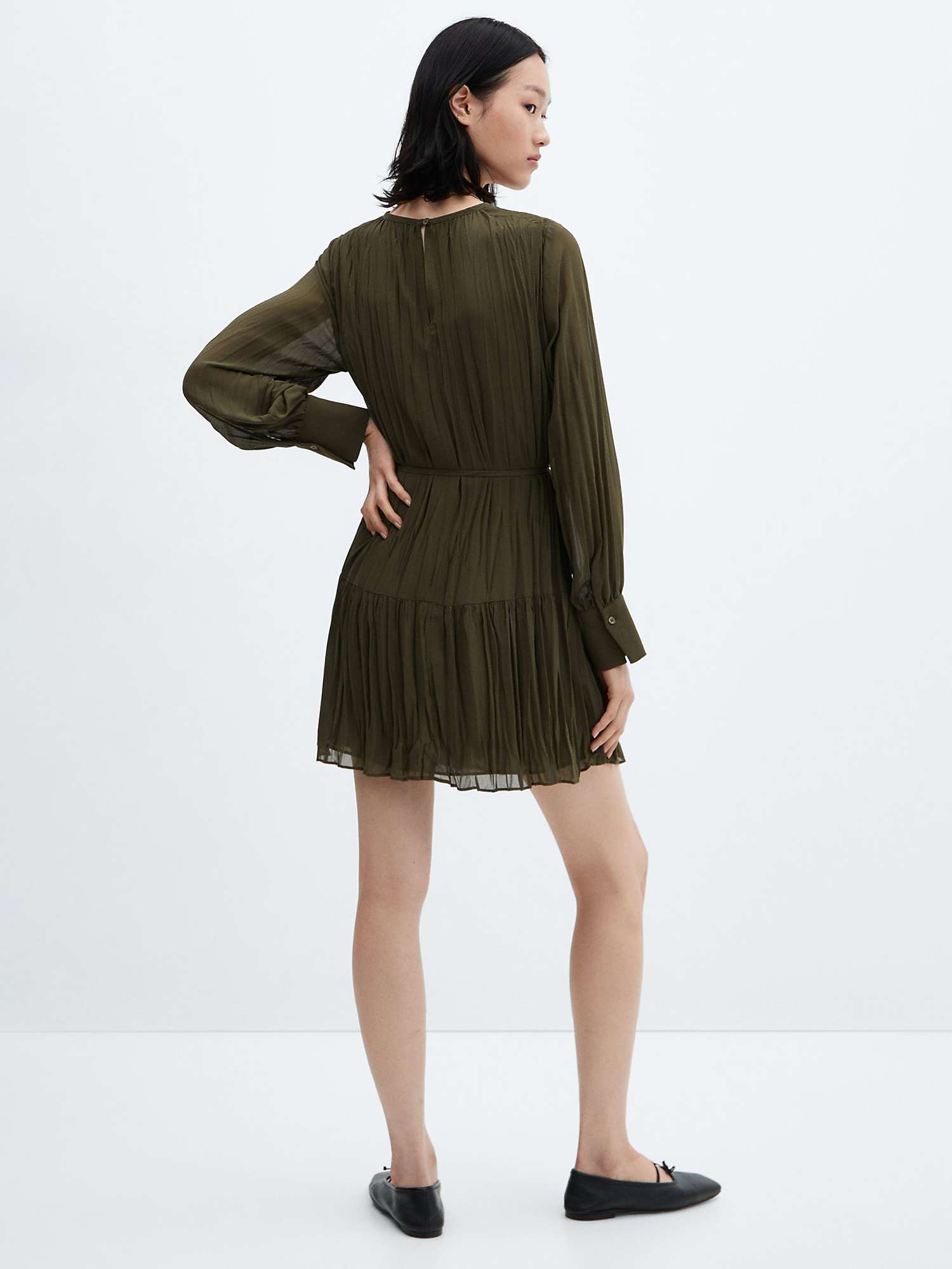 Buy Mango Isabel Pleated Mini Dress, Khaki Online at johnlewis.com