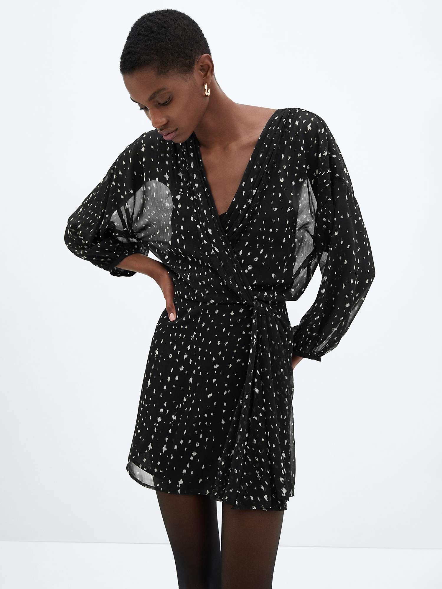 Buy Mango Normandi Print Wrap Dress, Black Online at johnlewis.com