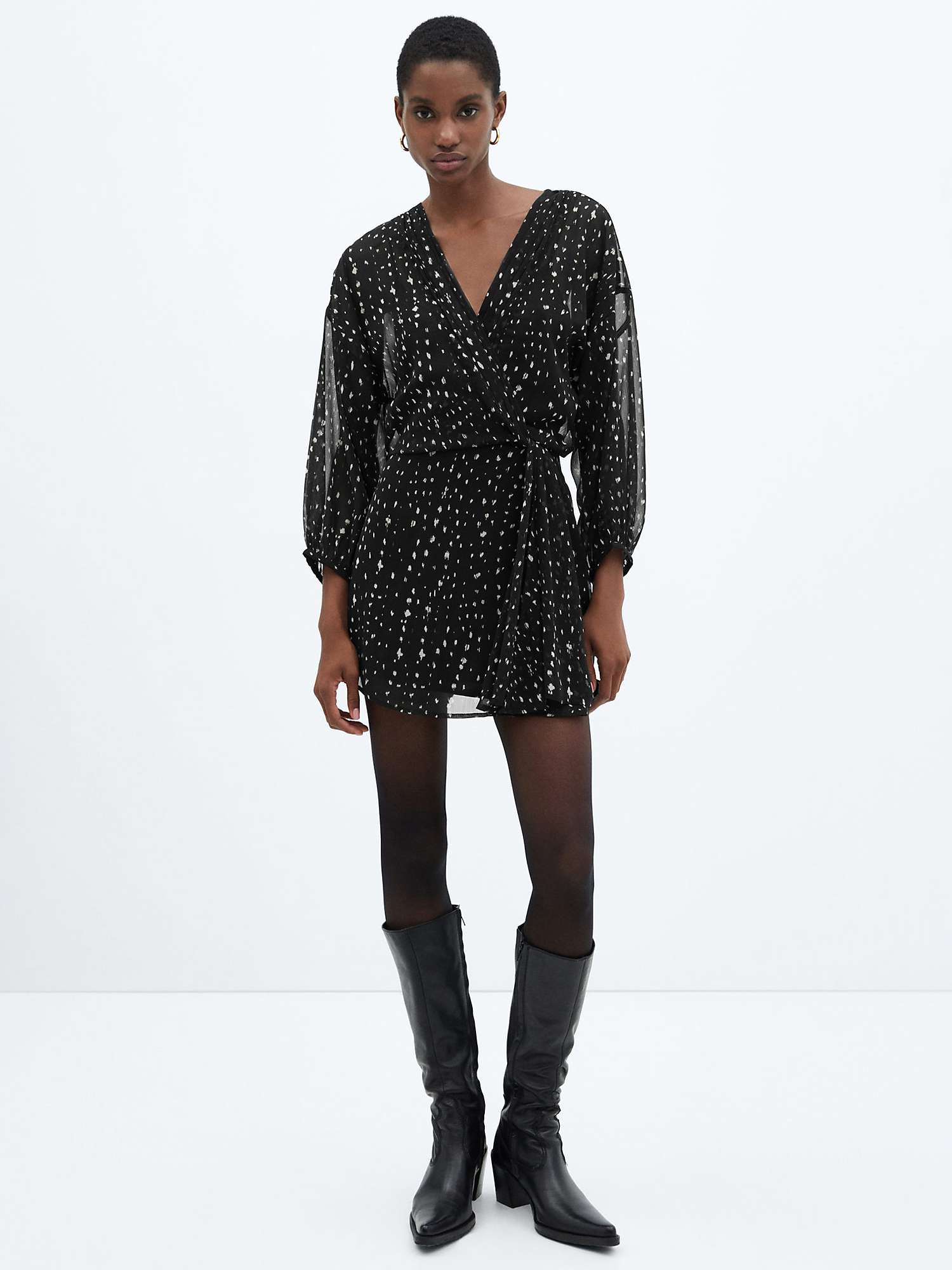 Buy Mango Normandi Print Wrap Dress, Black Online at johnlewis.com