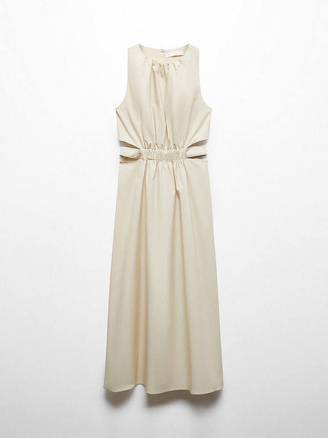 Mango Irena Cotton Slit Elastic Waist Dress, Light Beige