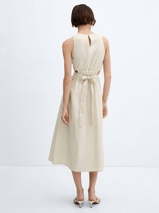 Mango Irena Cotton Slit Elastic Waist Dress, Light Beige