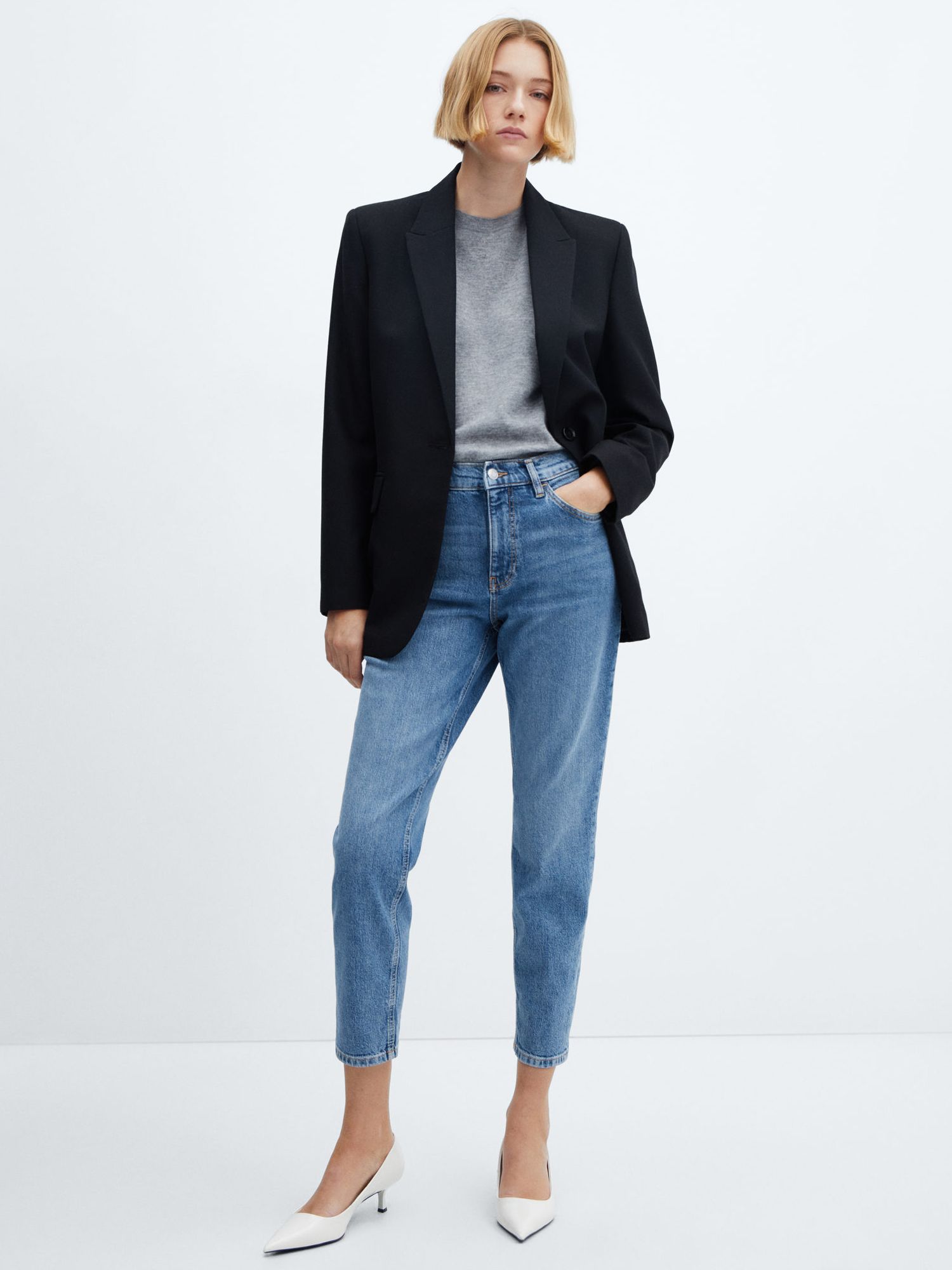 Mango New Mom Cropped Jeans, Open Blue, 18