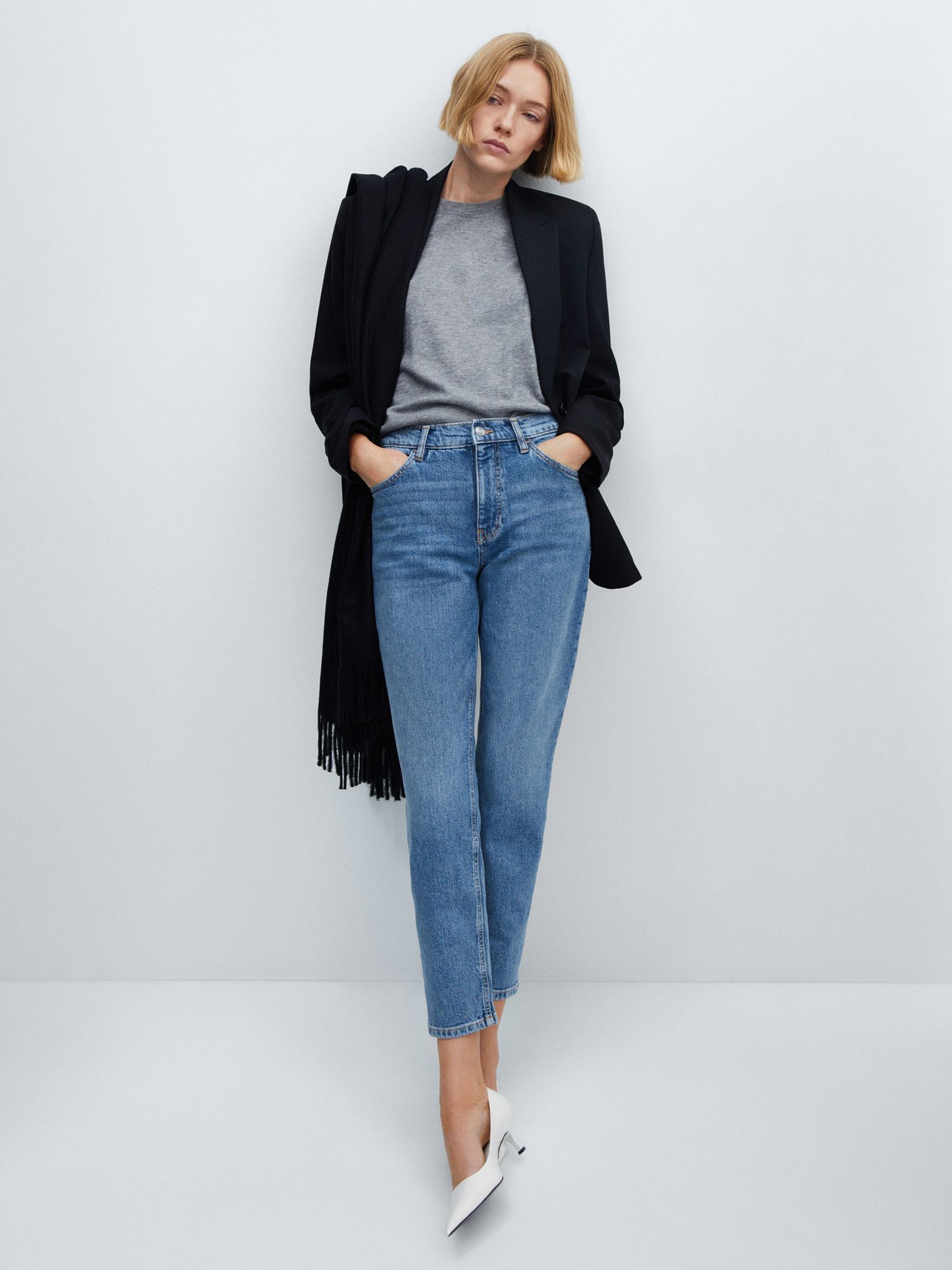 Buy Mango New Mom Cropped Jeans, Open Blue Online at johnlewis.com
