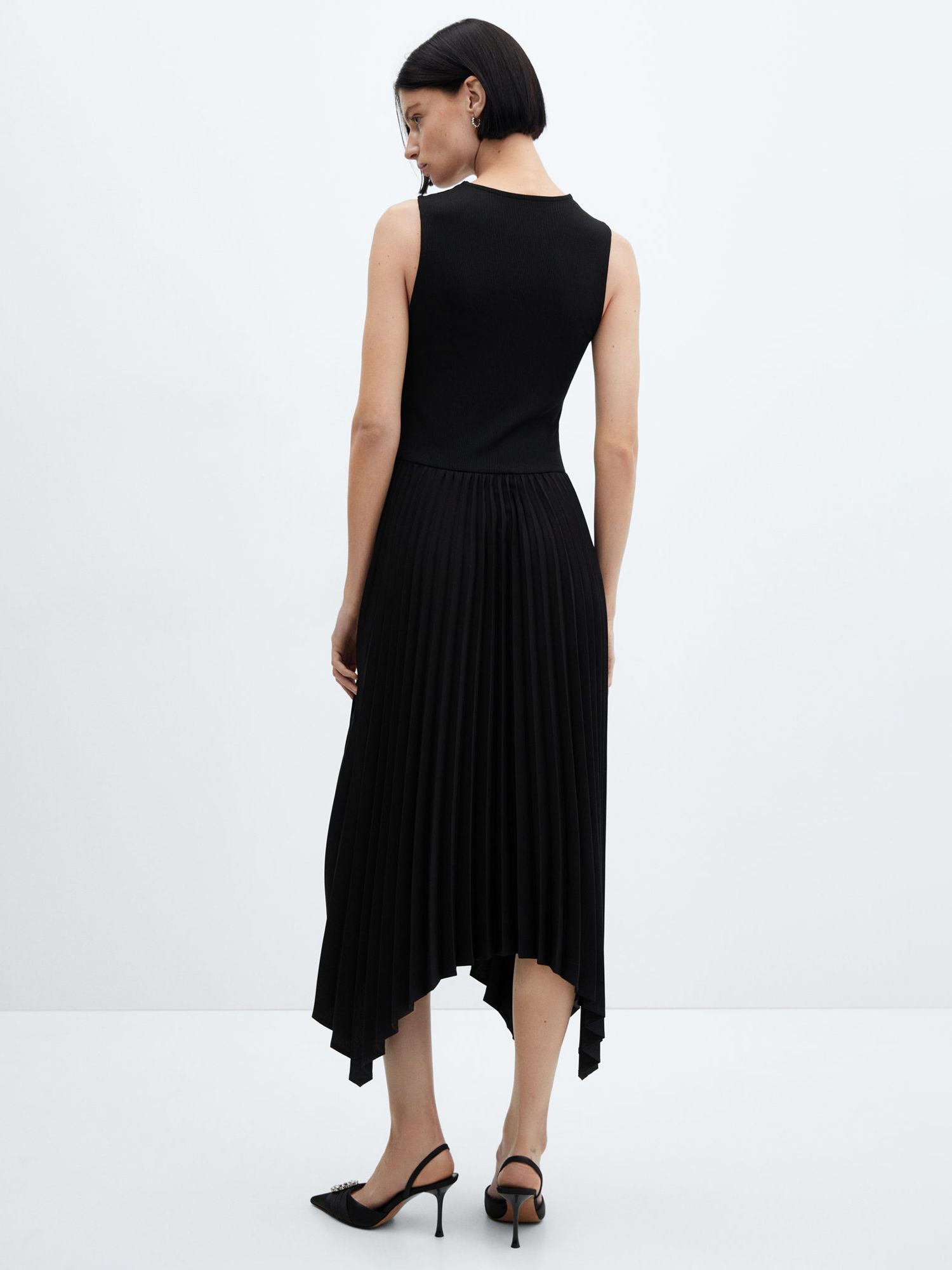 Mango Calderaa Asymmetrical Pleated Dress, Black at John Lewis & Partners