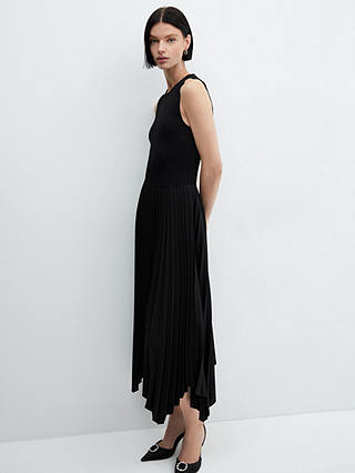 Mango Calderaa Asymmetrical Pleated Dress, Black