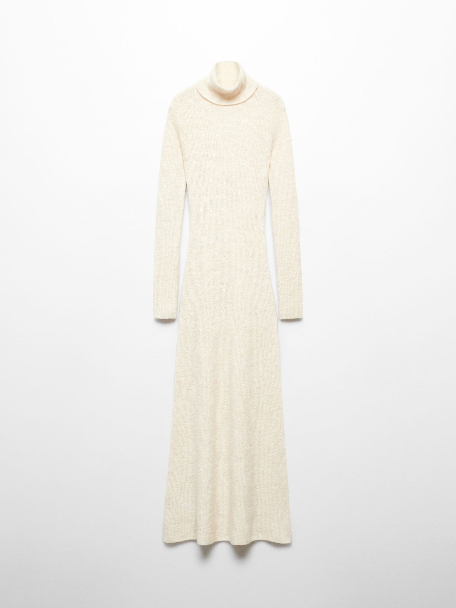 Mango Selena Knitted Roll Neck Midi Dress, Light Beige, 10
