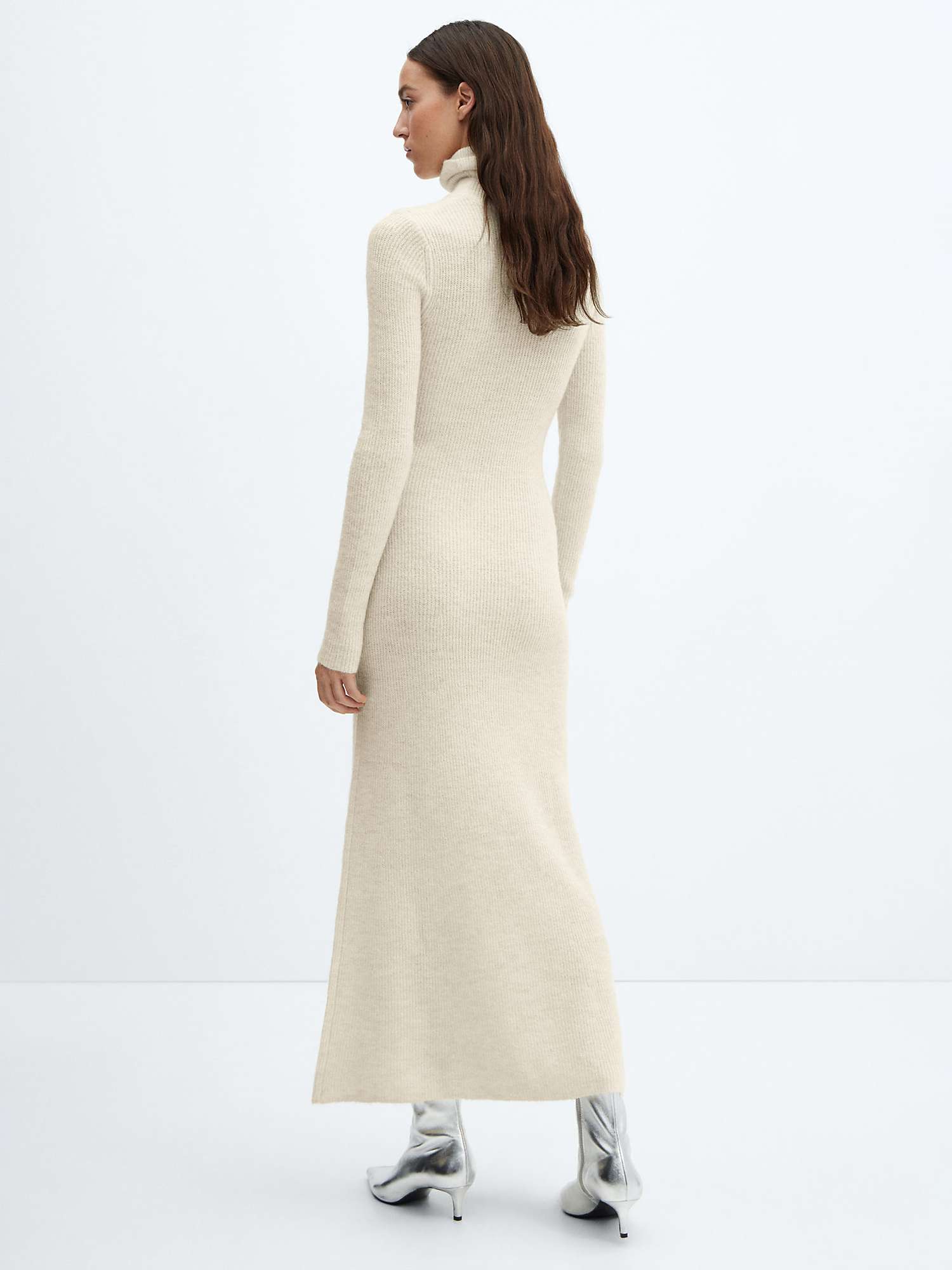 Buy Mango Selena Knitted Roll Neck Midi Dress, Light Beige Online at johnlewis.com