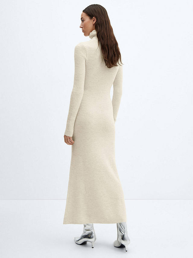 Mango Selena Knitted Roll Neck Midi Dress, Light Beige