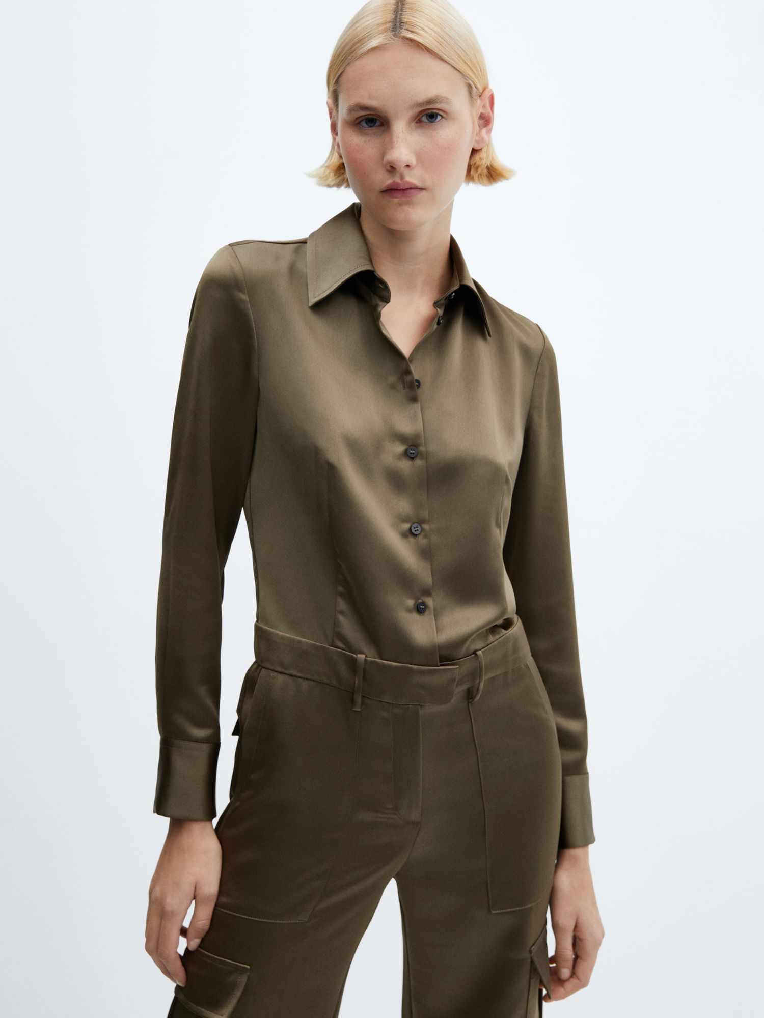 Khaki long cheap sleeve jumpsuit