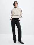 Mango Shadow Textured Patchwork Jumper, Natural White