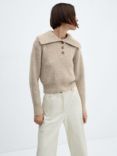 Mango Canvi Camp Collar Knit Jumper, Pastel Brown