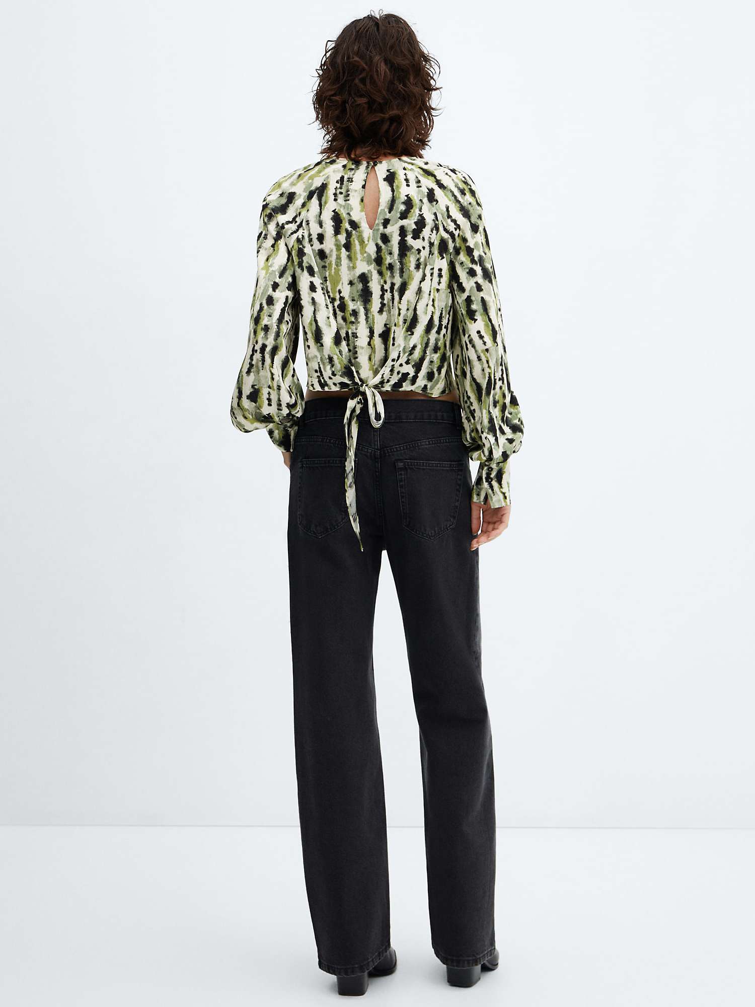 Buy Mango Leonor Abstract Print Back Tie Blouse, Light Beige/Multi Online at johnlewis.com