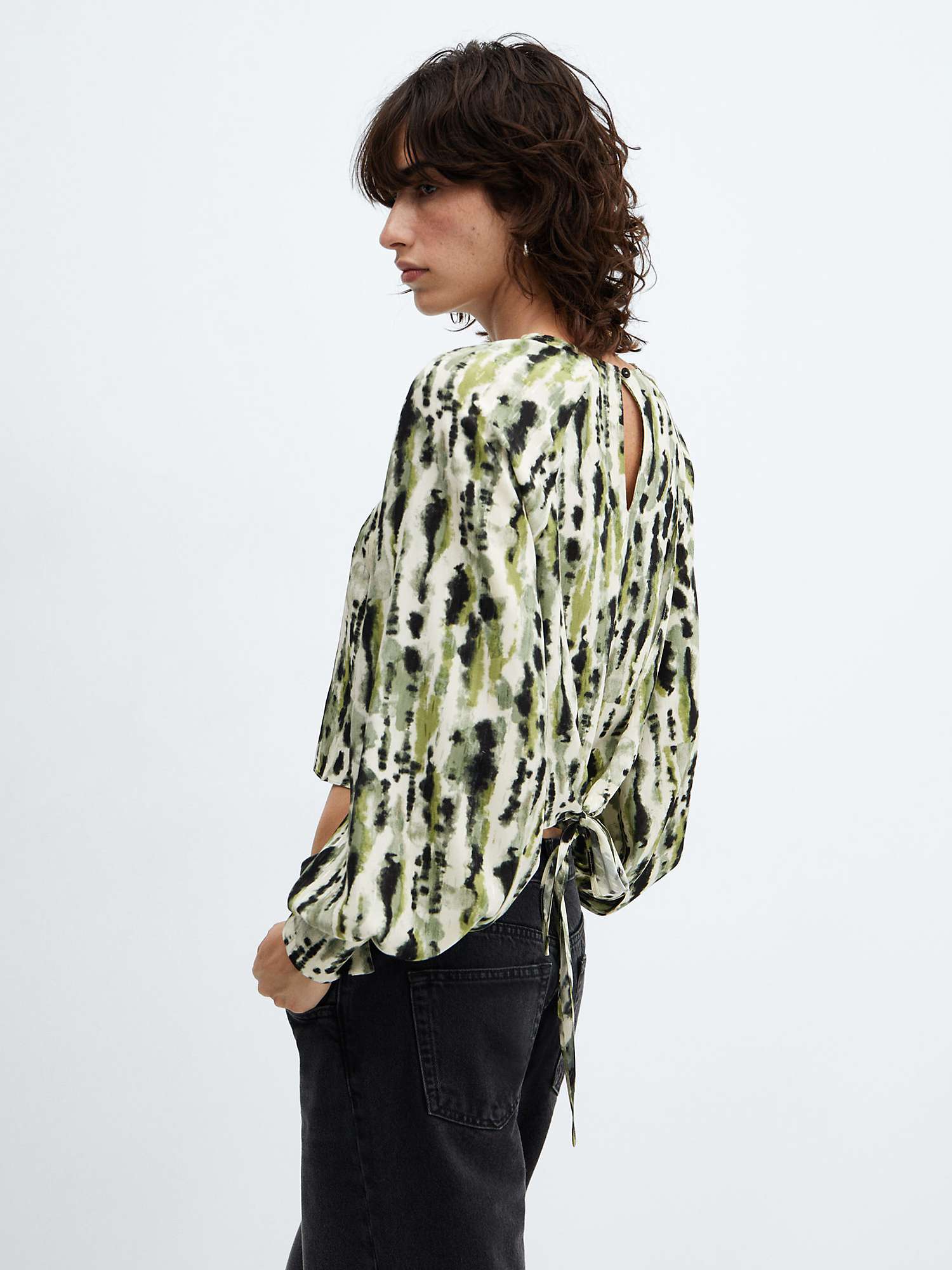 Buy Mango Leonor Abstract Print Back Tie Blouse, Light Beige/Multi Online at johnlewis.com
