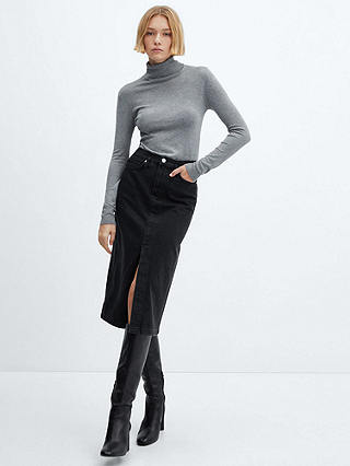 Mango Soleil Pencil Denim Skirt, Open Grey