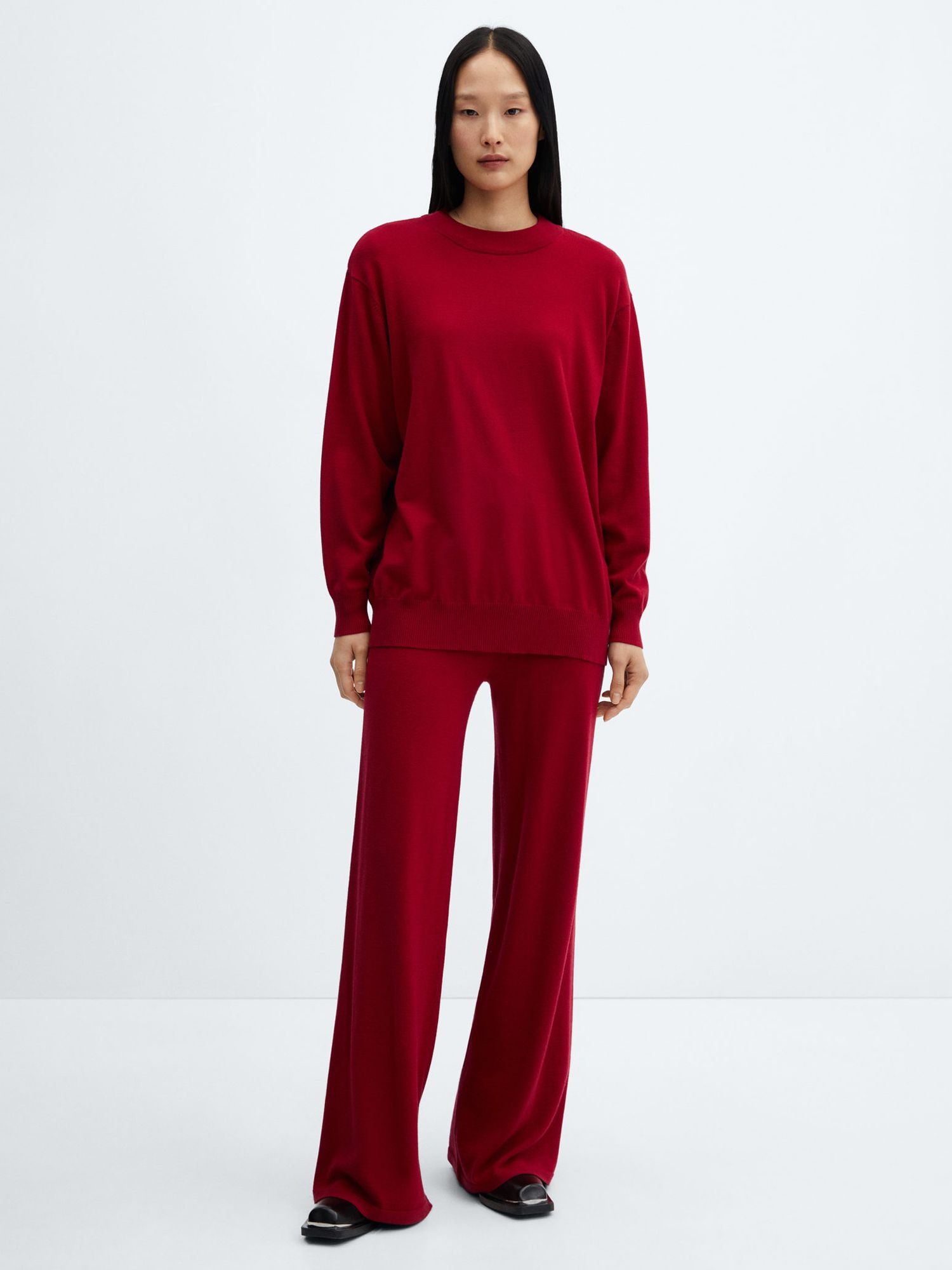 Mango Vieira Knitted Wide Leg Trousers, Red at John Lewis & Partners