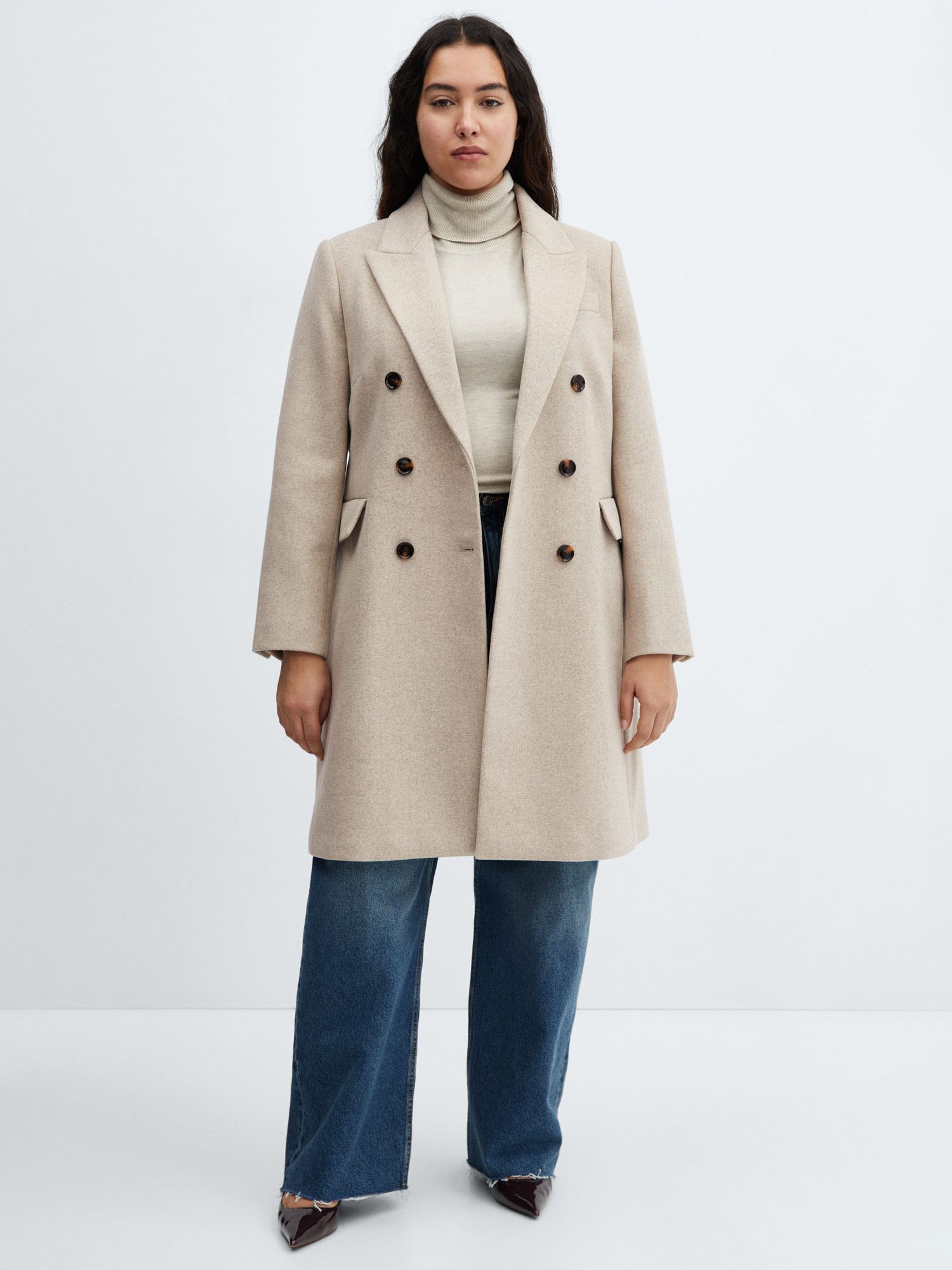 Mango Dali Wool Blend Coat, Stone at John Lewis & Partners