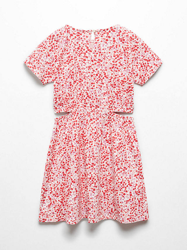 Mango Kids' Dalia Cut Out Floral Print Dress, Red