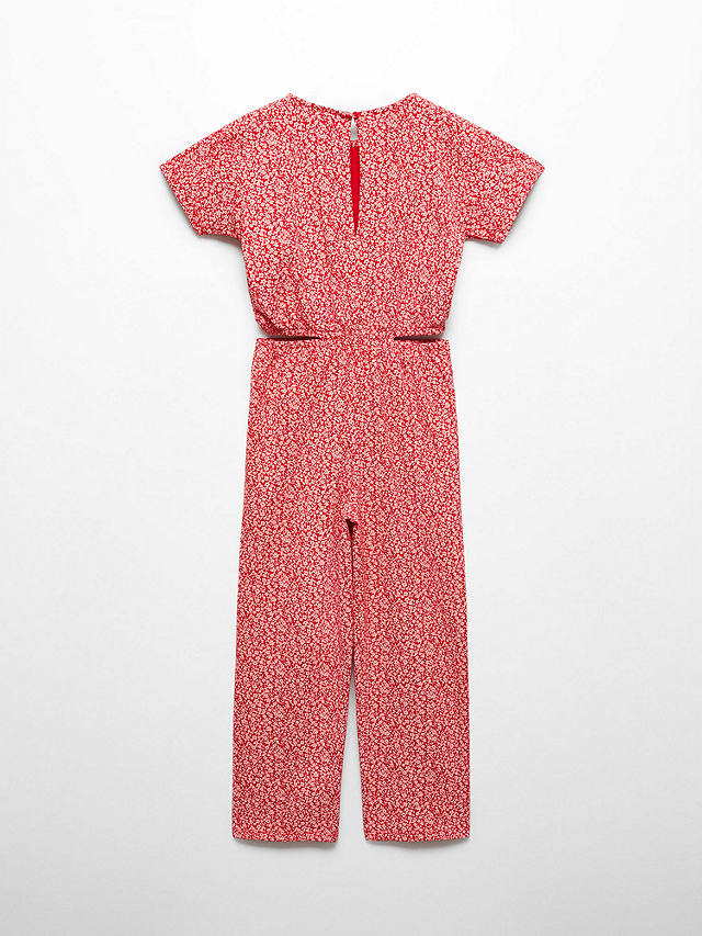 Mango Kids' Silvia Cut Out Floral Print Jumpsuit, Red