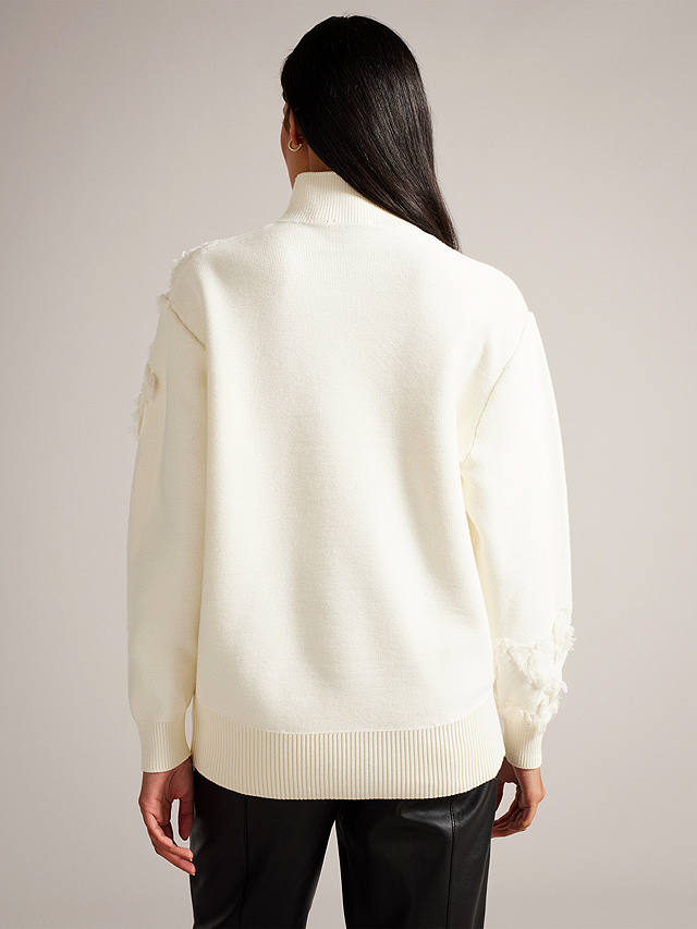 Ted Baker Chalayy Fringed Jacquard Placement Sweater, Ivory