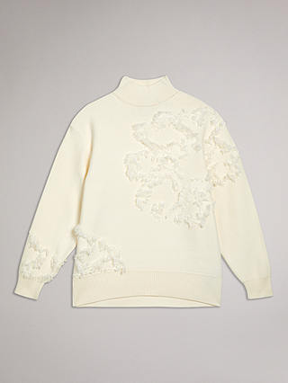 Ted Baker Chalayy Fringed Jacquard Placement Sweater, Ivory