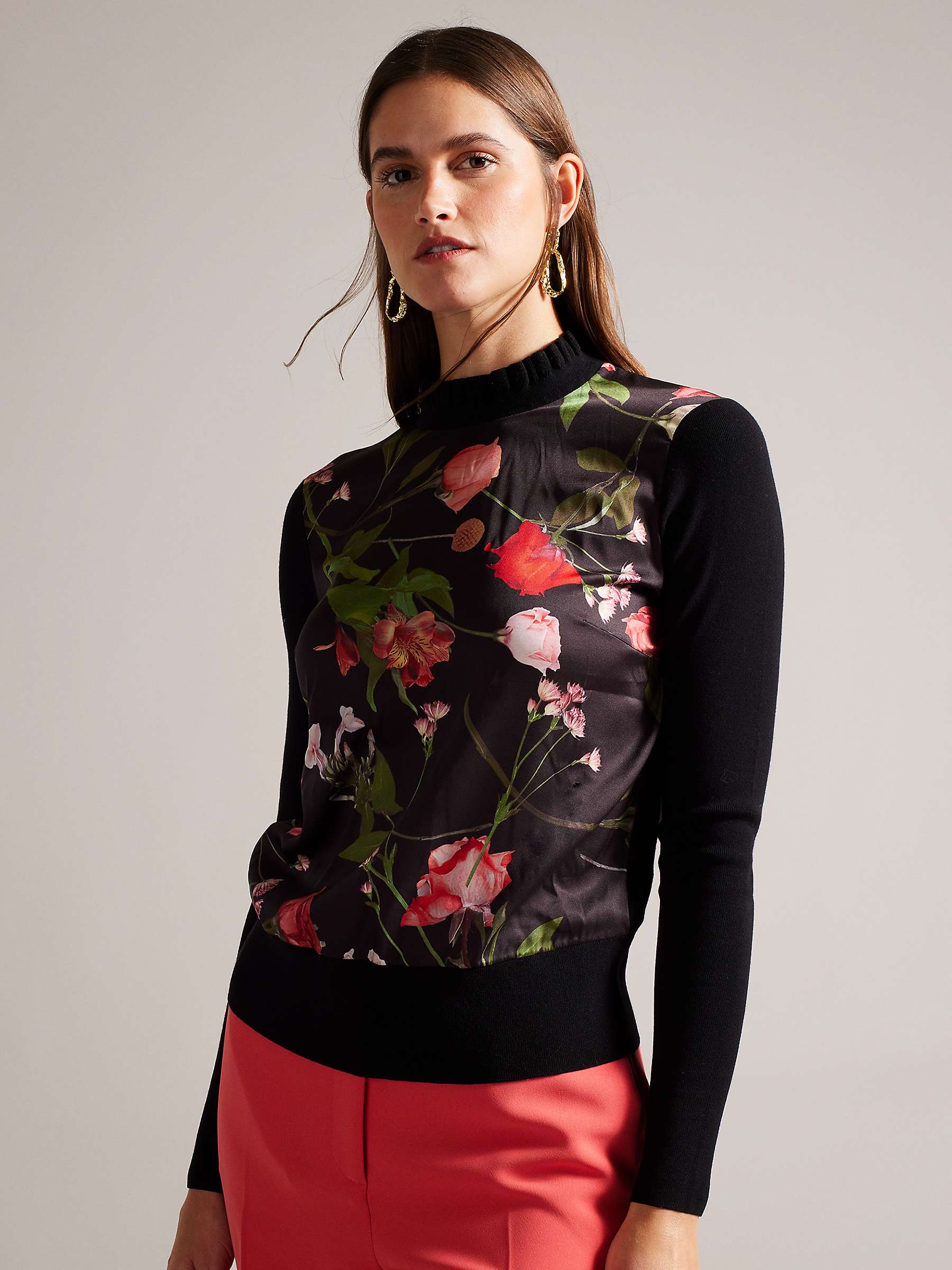 Buy Ted Baker Frasiee Woven Front Jumper, Black/Multi Online at johnlewis.com