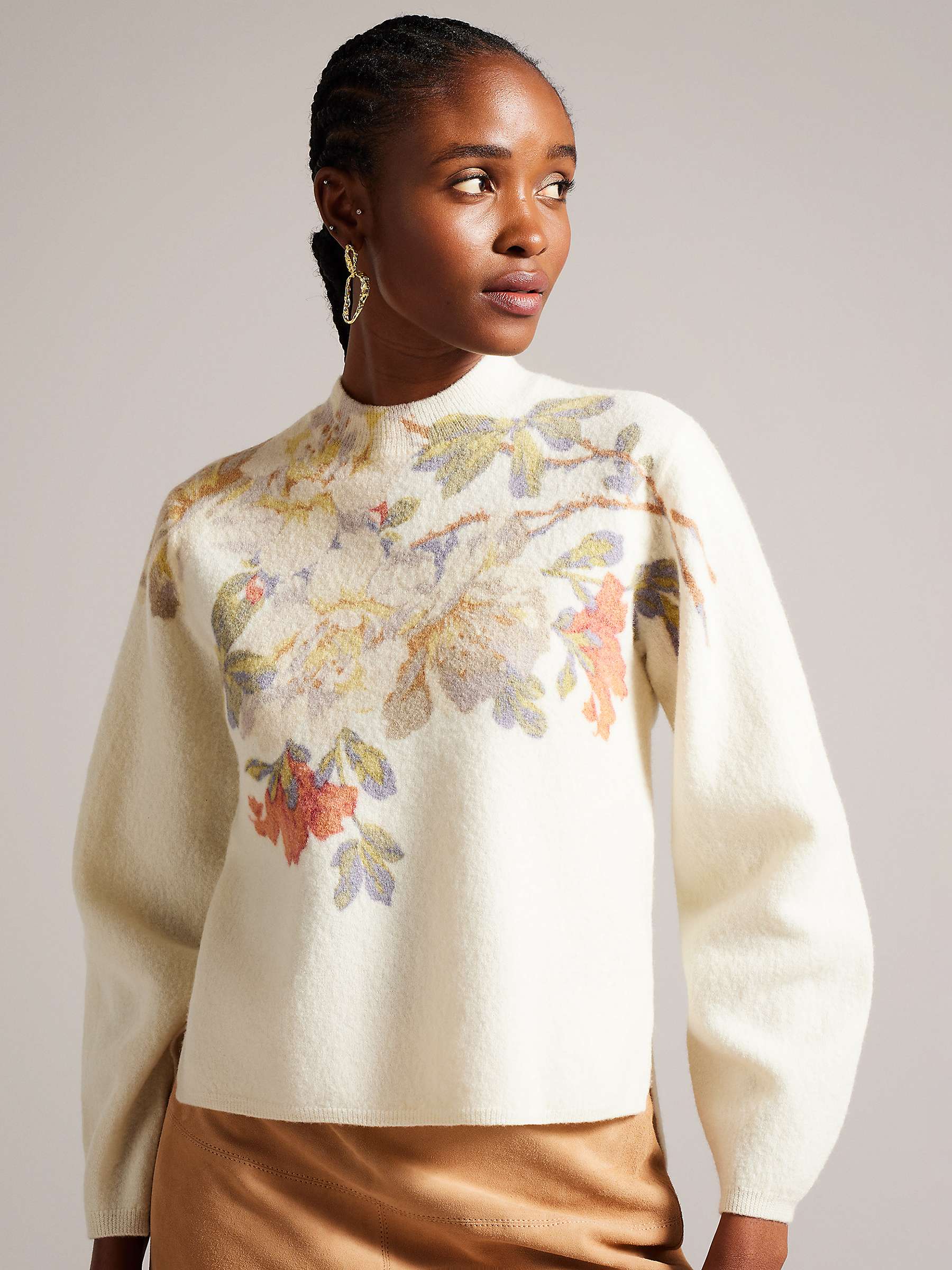 Buy Ted Baker Evhaa Printed Knitted Jumper, White/Multi Online at johnlewis.com
