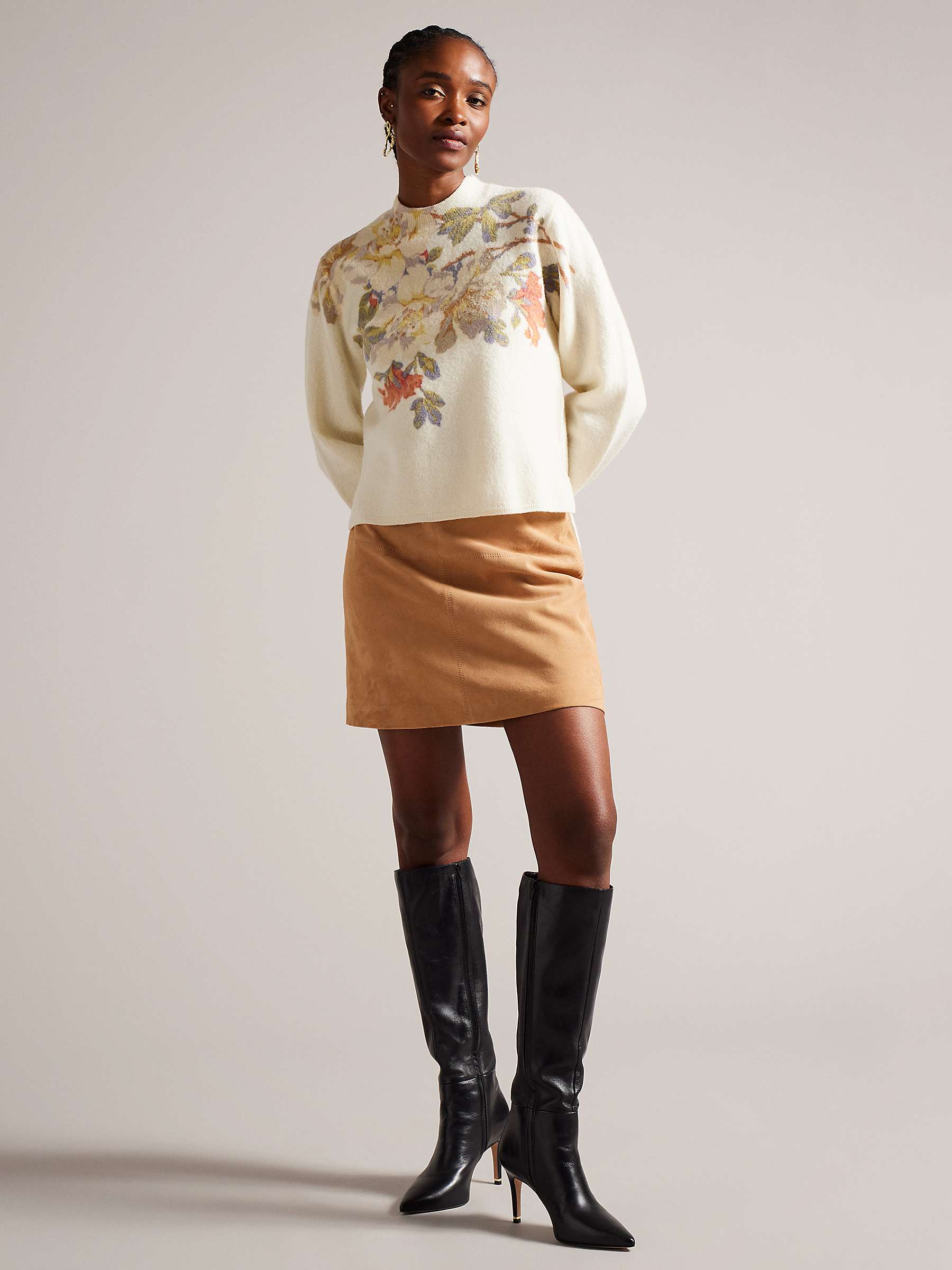 Buy Ted Baker Evhaa Printed Knitted Jumper, White/Multi Online at johnlewis.com