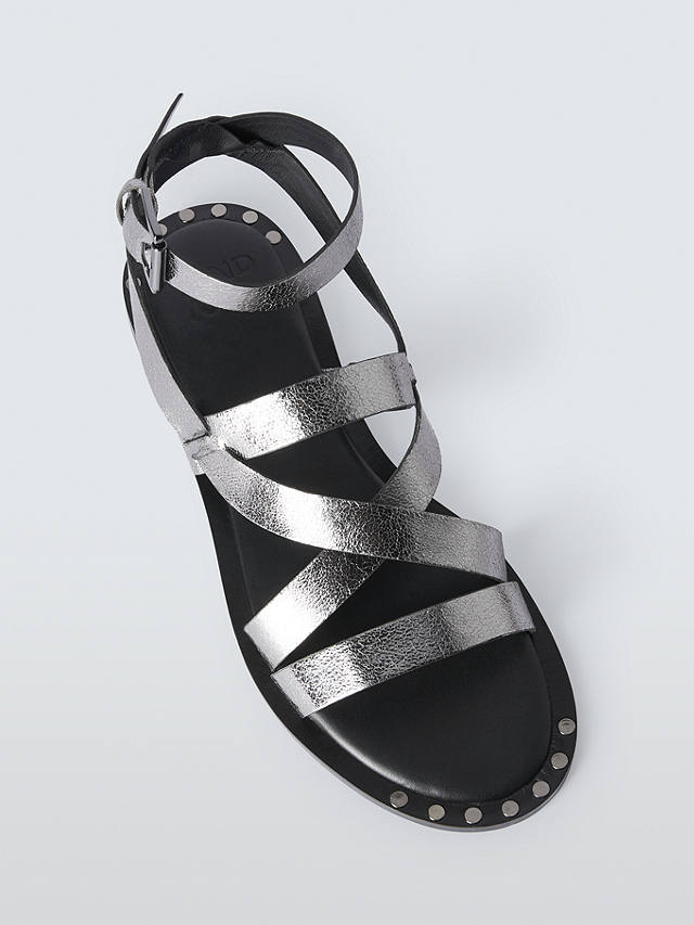 AND/OR Lars Leather Studded Rand Leather Strap Sandals, Pewter