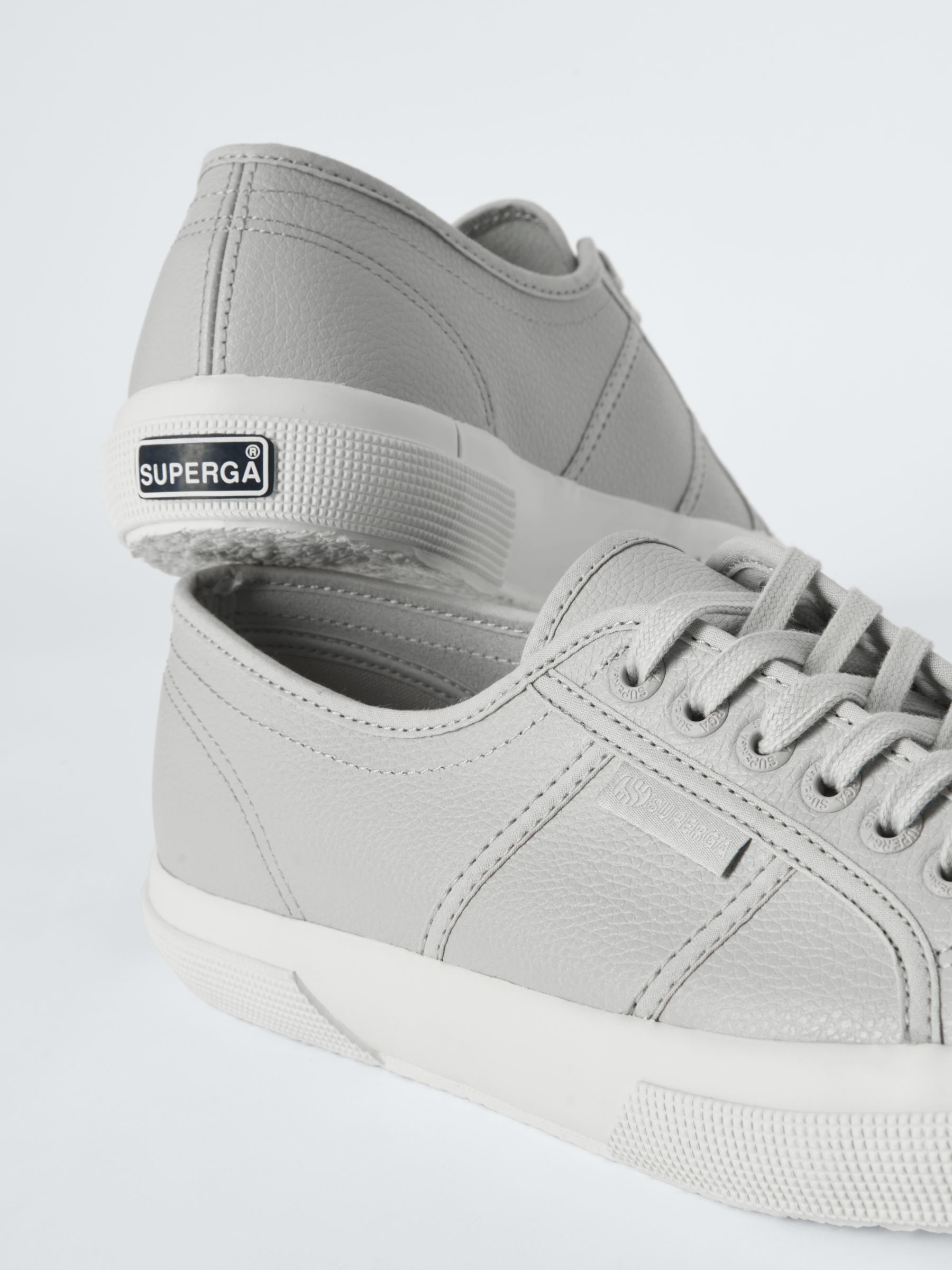 Superga 2750 Leather Trainers, Grey Silver at John Lewis & Partners