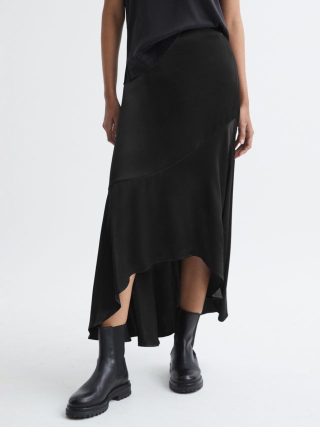 Black satin clearance asymmetric skirt