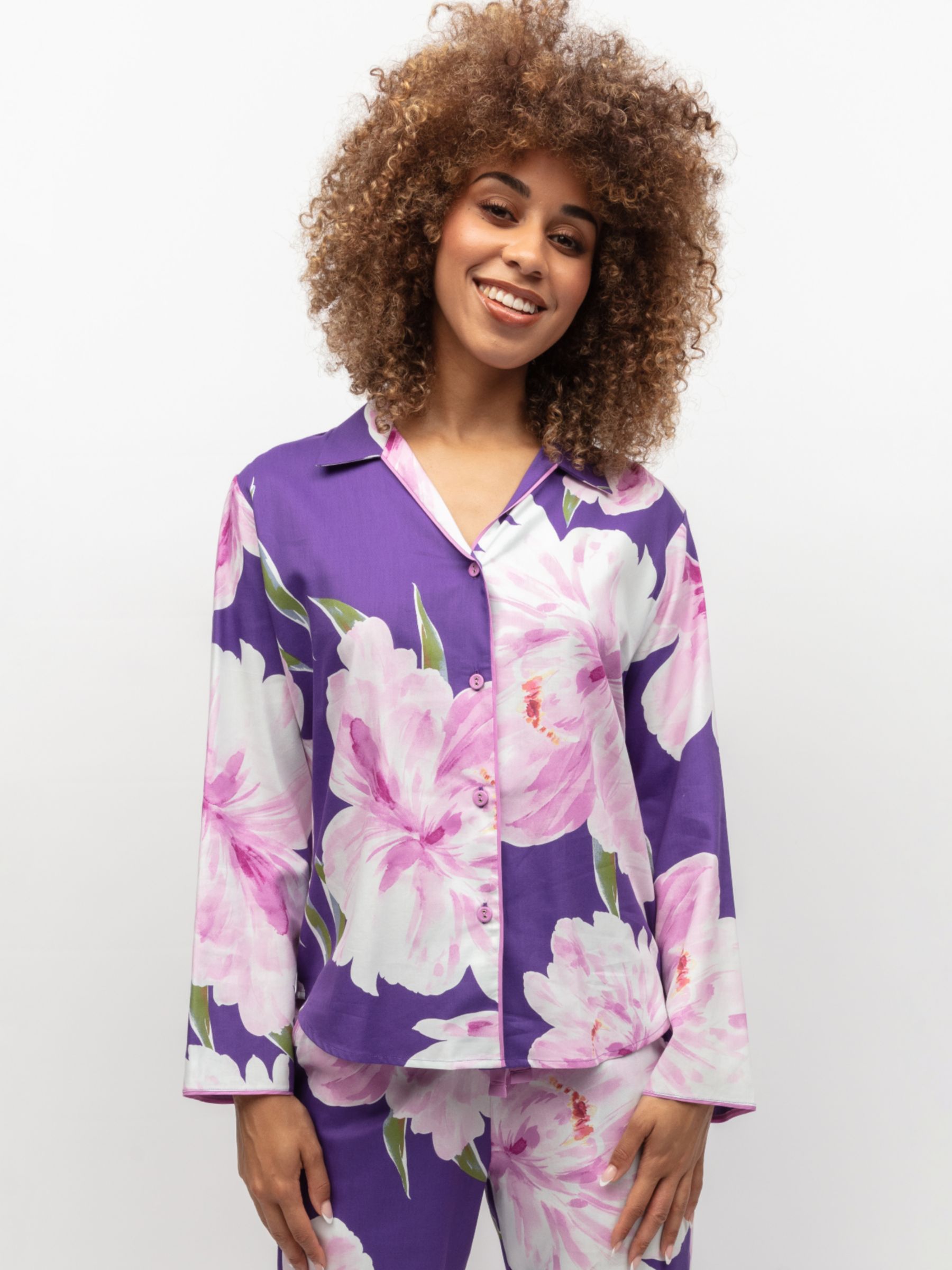 Buy Cyberjammies Valentina Floral Shirt Pyjama Top, Purple Online at johnlewis.com