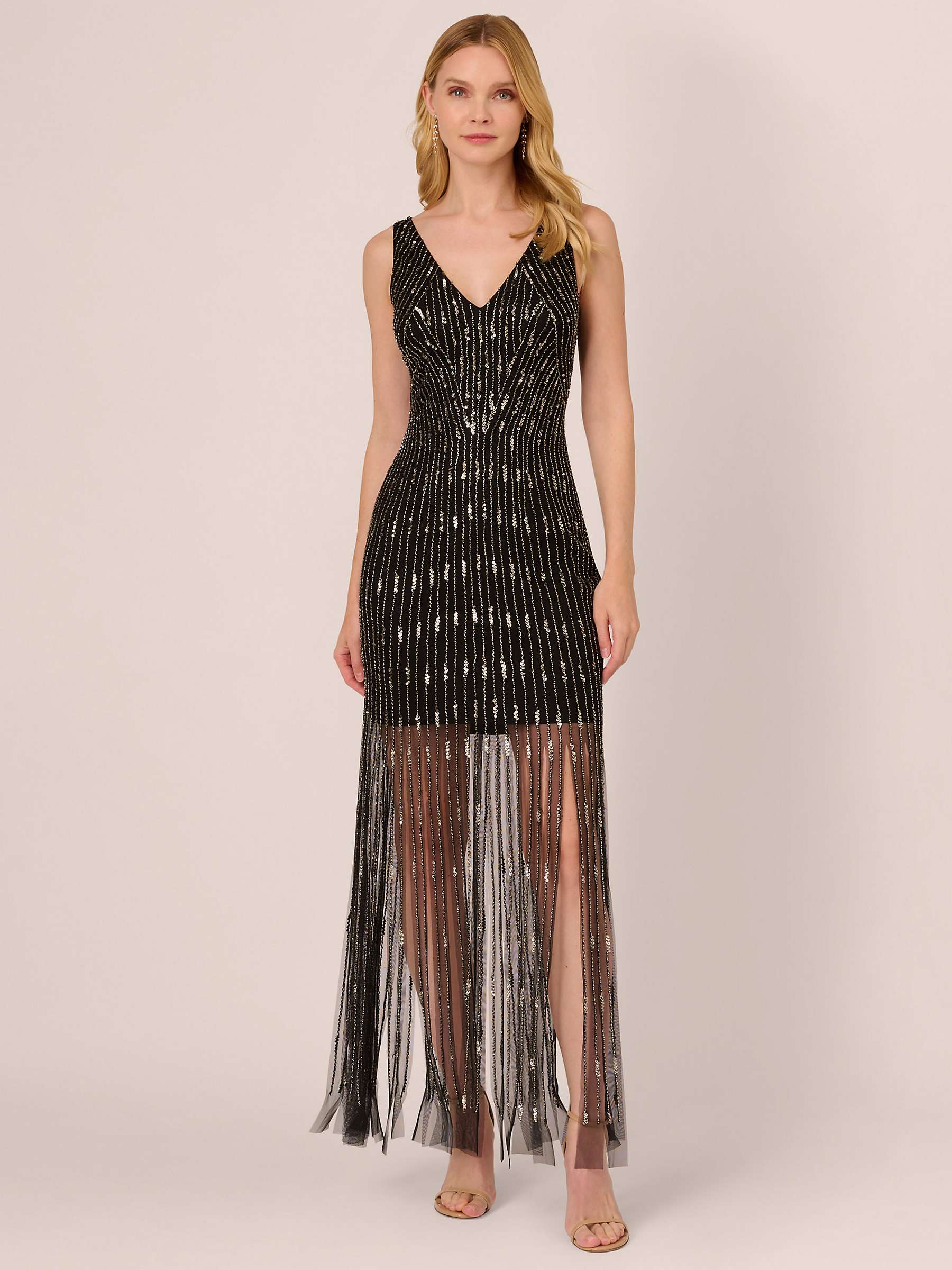 Buy Adrianna Papell Beaded Carwash Hem Mini Dress, Black/Mercury Online at johnlewis.com