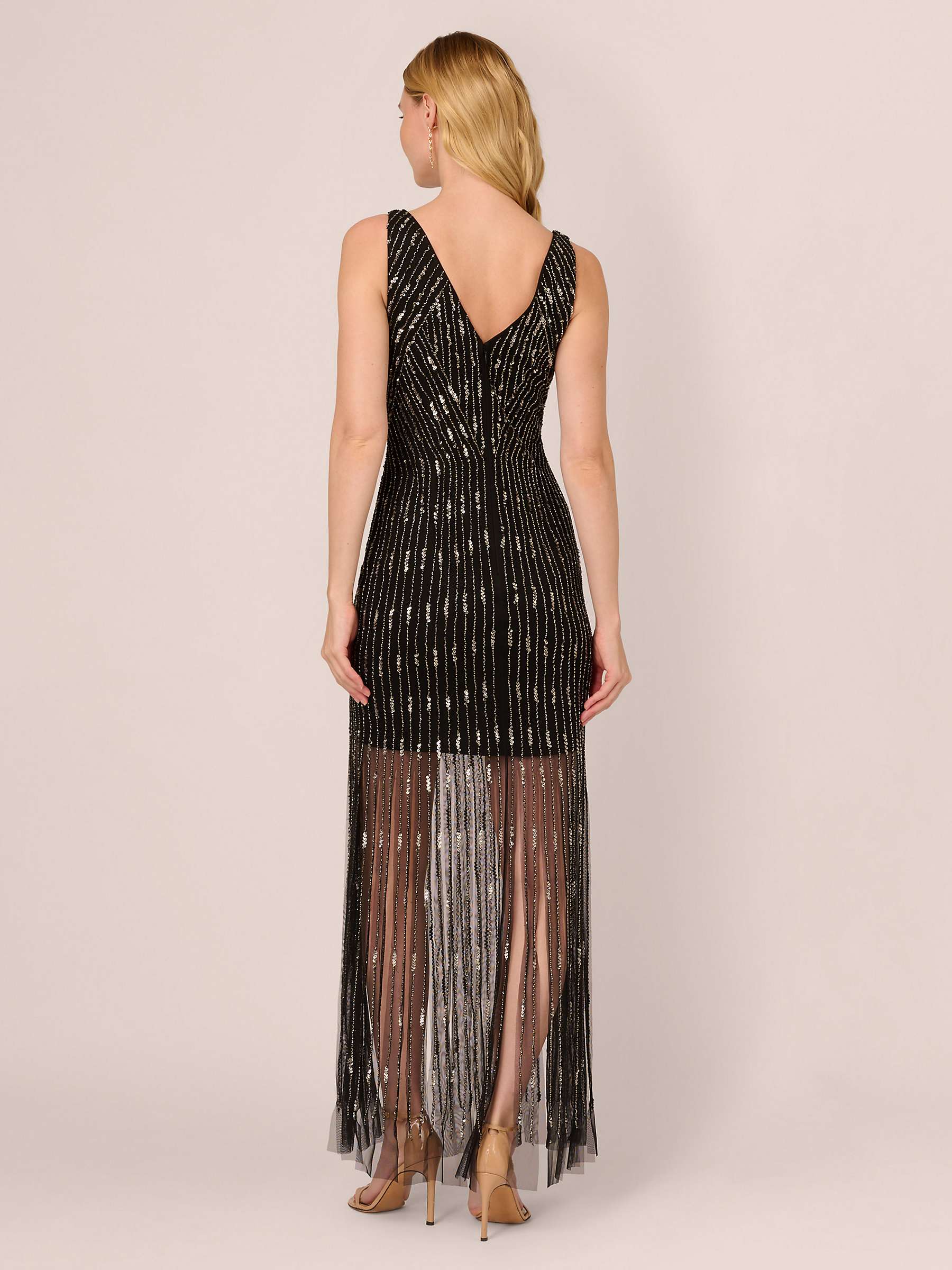 Buy Adrianna Papell Beaded Carwash Hem Mini Dress, Black/Mercury Online at johnlewis.com