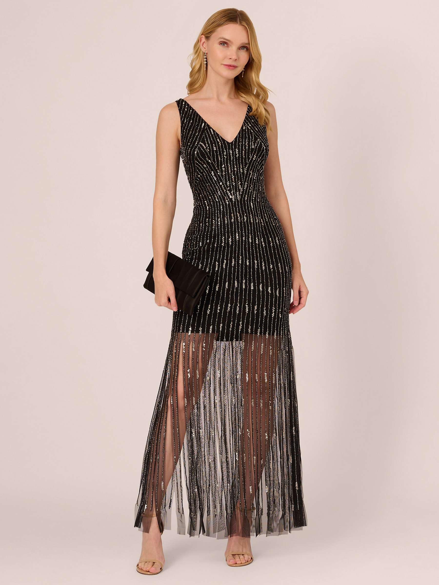 Buy Adrianna Papell Beaded Carwash Hem Mini Dress, Black/Mercury Online at johnlewis.com