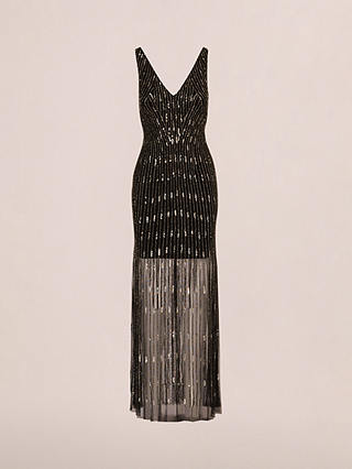 Adrianna Papell Beaded Carwash Hem Mini Dress, Black/Mercury