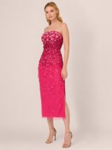 Adrianna Papell Beaded Strapless Midi Dress Hot Pink