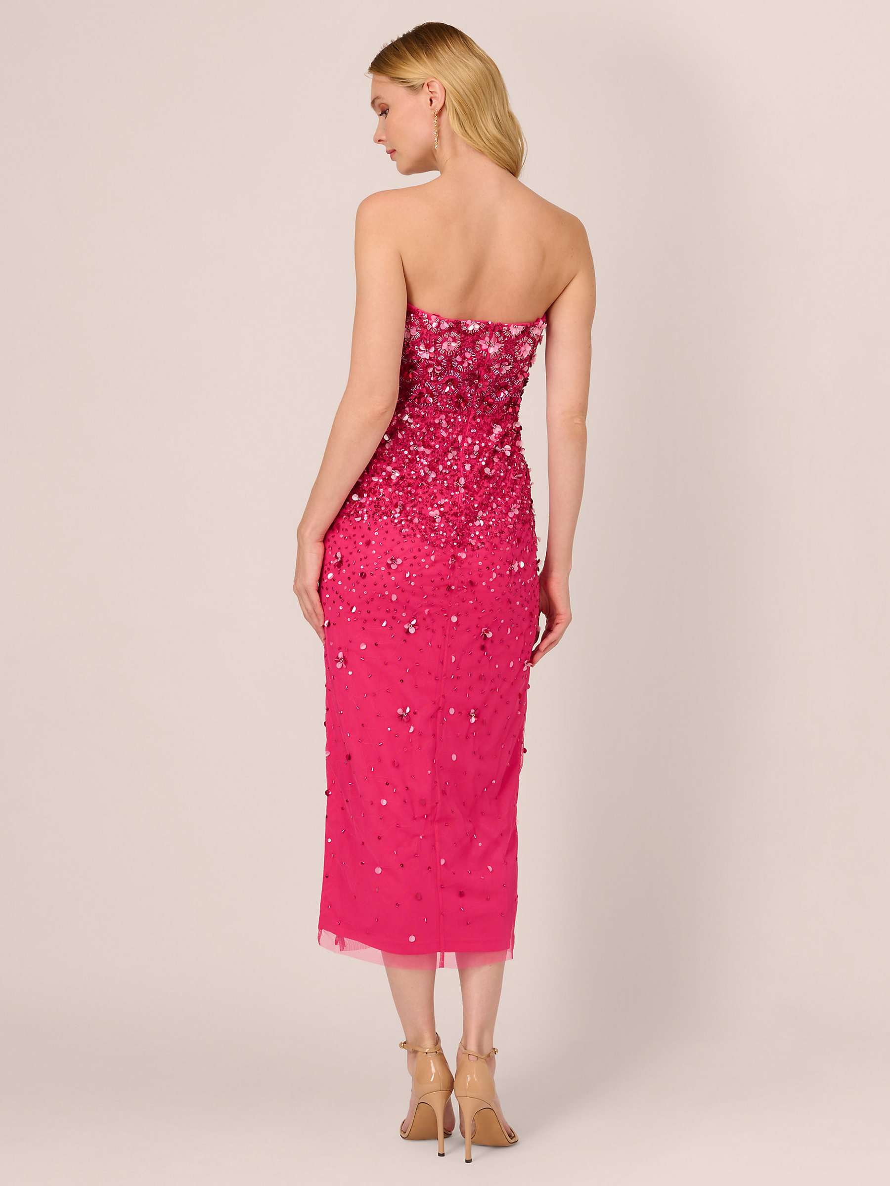 Buy Adrianna Papell Beaded Strapless Midi Dress, Hot Pink Online at johnlewis.com