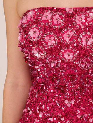 Adrianna Papell Beaded Strapless Midi Dress, Hot Pink
